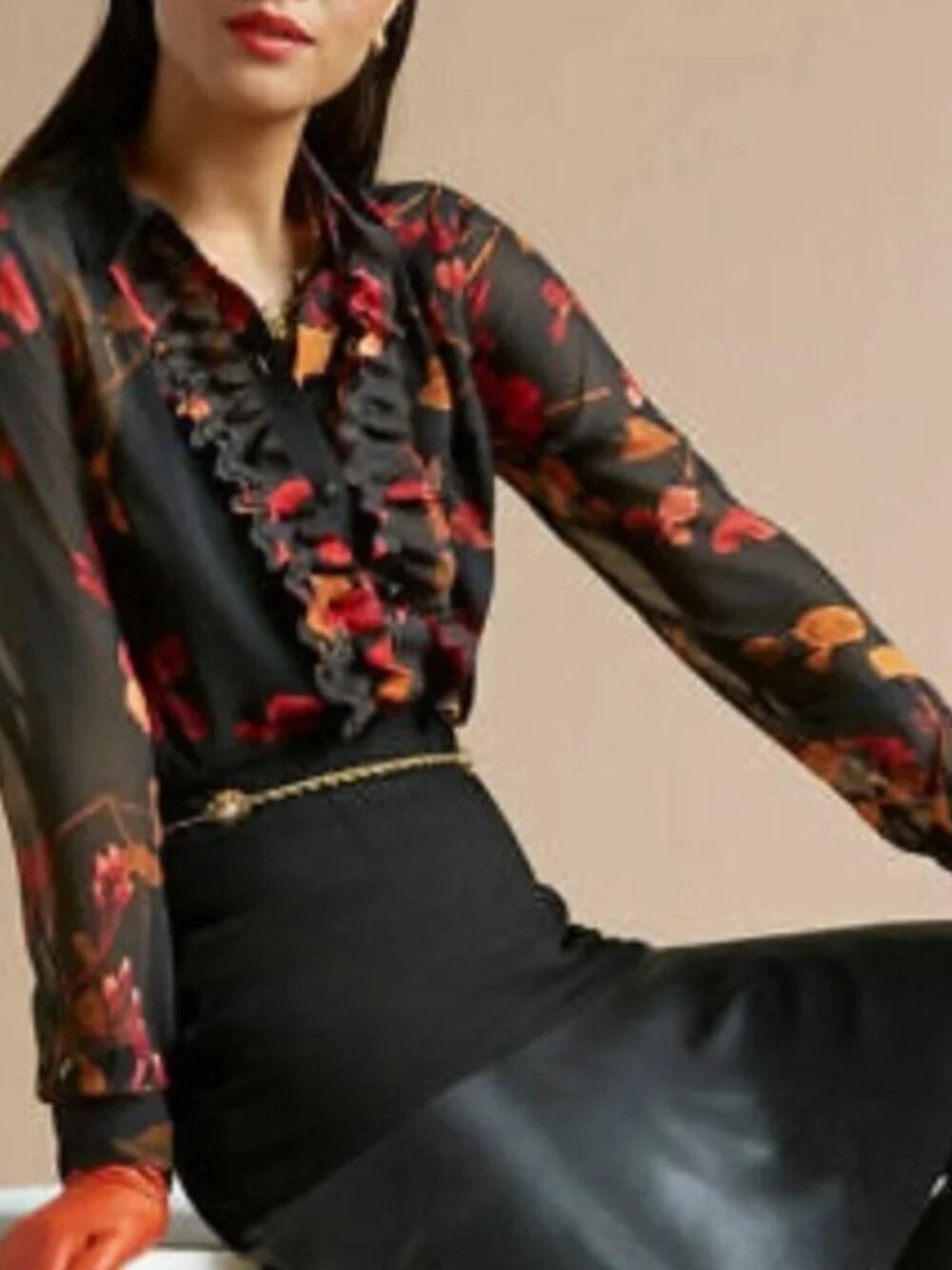CAbi Midnight Floral Catherine Sheer Blouse L Style #3505